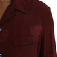 Dolce & Gabbana Maroon Crown Jacquard Silk Long Sleeve Shirt