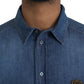 Dolce & Gabbana Blue Crown Bee Cotton Denim GOLD Shirt