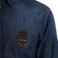 Dolce & Gabbana Blue Crown Bee Cotton Denim GOLD Shirt