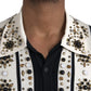 Dolce & Gabbana White Black Silk Studded Stone Crystal Shirt