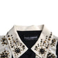 Dolce & Gabbana White Black Silk Studded Stone Crystal Shirt