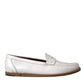 Dolce & Gabbana White Leather Slip On Mocassin Loafers Shoes