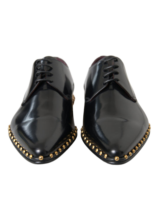 Dolce & Gabbana Black Leather Gold Studded Derby Dress Shoes