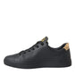 Dolce & Gabbana Black Leather Heart Embellished Sneakers Shoes