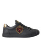 Dolce & Gabbana Black Leather Heart Embellished Sneakers Shoes