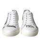 Dolce & Gabbana White Brown Leather Logo Low Top Sneakers Shoes