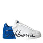 Dolce & Gabbana White Blue Leather Logo Low Top Sneakers Shoes