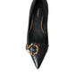 Dolce & Gabbana Black Devotion Leather Pointy Flats Shoes