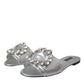 Dolce & Gabbana Silver Crystal Leather Flats Sandals Shoes