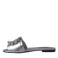 Dolce & Gabbana Silver Crystal Leather Flats Sandals Shoes