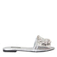 Dolce & Gabbana Silver Crystal Leather Flats Sandals Shoes