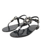 Dolce & Gabbana Black Crystal Flats Sandals Flip Flops Shoes