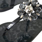 Dolce & Gabbana Black Crystal Flats Sandals Flip Flops Shoes