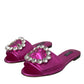 Dolce & Gabbana Fuchsia Crystal Leather Flats Sandals Shoes