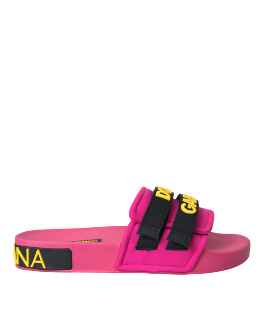 Dolce & Gabbana Pink Black Logo Beachwear Flats Sandals Shoes