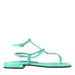 Dolce & Gabbana Aqua Green Leather Ankle Strap Flats Sandals Shoes