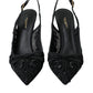 Dolce & Gabbana Black Tulle Ricamo Heels Slingbacks Shoes