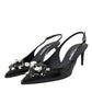 Dolce & Gabbana Black Patent Leather Crystal Slingback Shoes