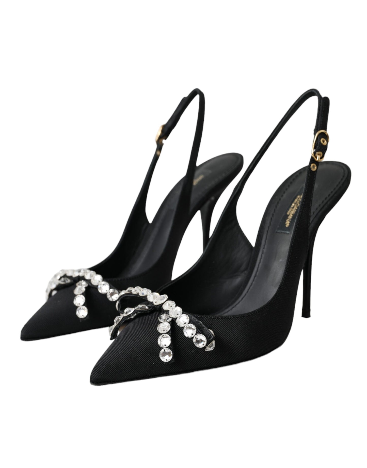 Dolce & Gabbana Black Crystal Embellished Slingback Shoes