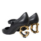 Dolce & Gabbana Black Leather Logo Heels Mary Janes Pumps Shoes