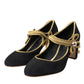 Dolce & Gabbana Black Suede Gold Mary Janes Heels Pumps Shoes