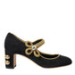 Dolce & Gabbana Black Suede Gold Mary Janes Heels Pumps Shoes