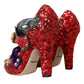 Dolce & Gabbana Red Sequined Crystal Mary Janes Pumps Shoes