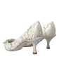 Dolce & Gabbana White Floral Lace DG Crystal Pumps Shoes