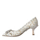 Dolce & Gabbana White Floral Lace DG Crystal Pumps Shoes