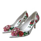 Dolce & Gabbana White Leather Roses Crystal Bellucci Pumps Shoes