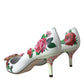 Dolce & Gabbana White Leather Roses Crystal Bellucci Pumps Shoes