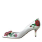 Dolce & Gabbana White Leather Roses Crystal Bellucci Pumps Shoes