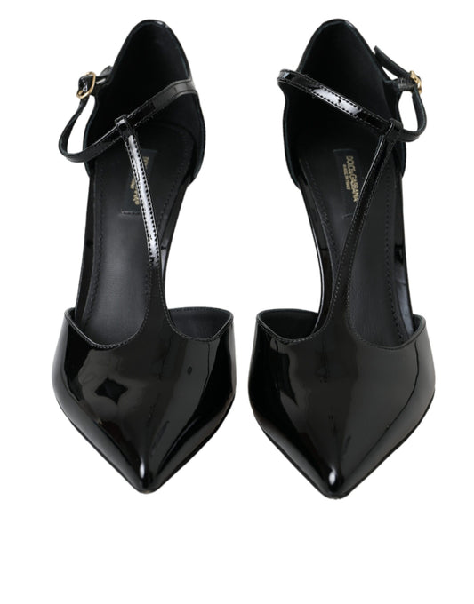 Dolce & Gabbana Black Patent Leather T-strap Heel Pumps Shoes