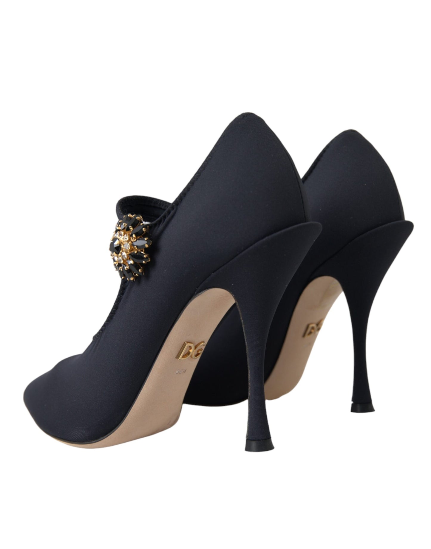 Dolce & Gabbana Black Mary Jane Jersey Crystal Pumps Shoes