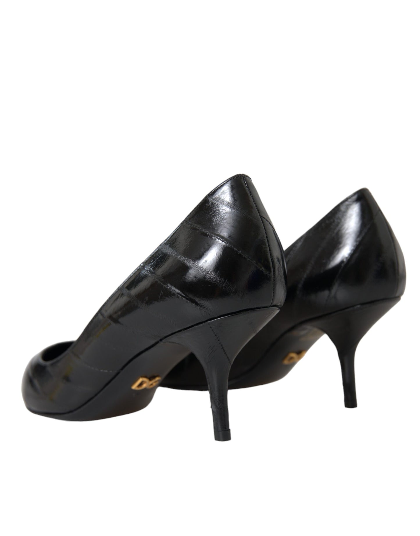 Dolce & Gabbana Black Eel Leather Kitten Heels Pumps Shoes