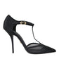 Dolce & Gabbana Black Mesh T-strap Stiletto Heel Pumps Shoes