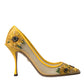 Dolce & Gabbana Yellow Sunflower Mesh Heels Pumps Shoes