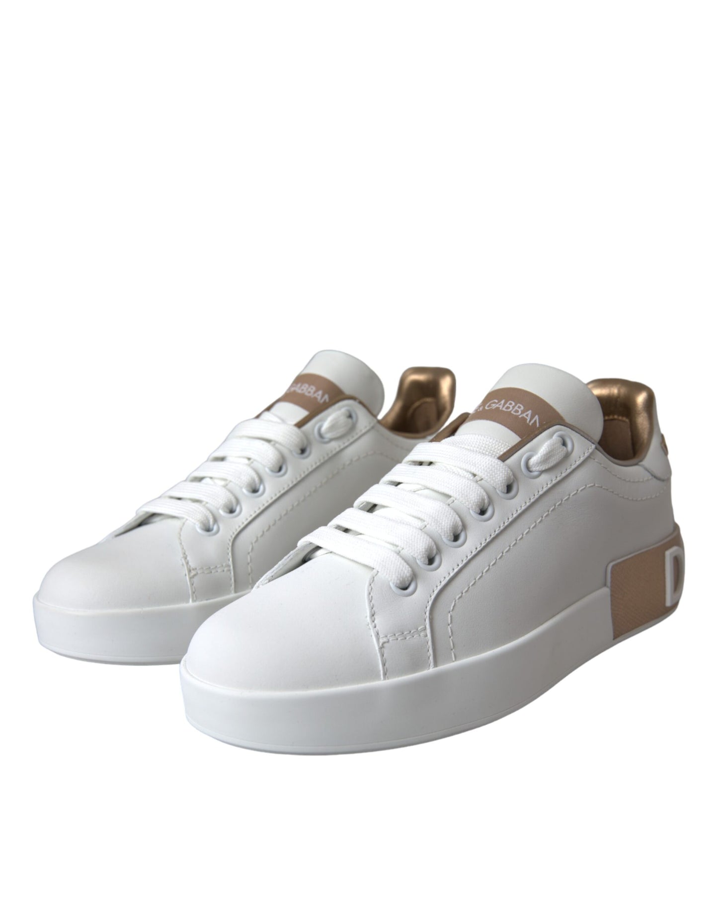 Dolce & Gabbana White Portofino Leather Logo Sneaker Shoes