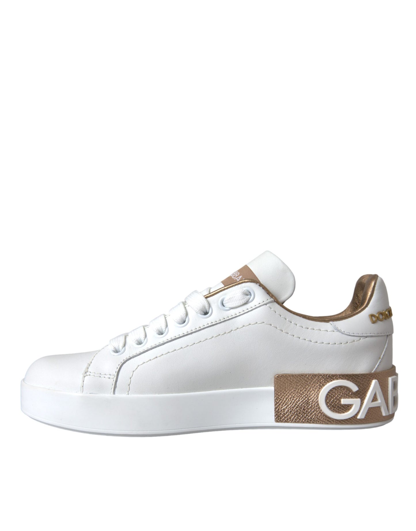 Dolce & Gabbana White Portofino Leather Logo Sneaker Shoes