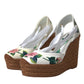 Dolce & Gabbana White Floral Wedge Heels Sandals Shoes