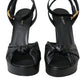 Dolce & Gabbana Black Leather Crystal Platform Sandals Shoes