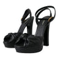 Dolce & Gabbana Black Leather Crystal Platform Sandals Shoes