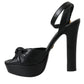 Dolce & Gabbana Black Leather Crystal Platform Sandals Shoes