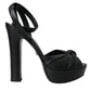 Dolce & Gabbana Black Leather Crystal Platform Sandals Shoes