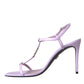 Dolce & Gabbana Purple Leather Logo Ankle Strap Keira Sandals Shoes