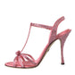 Dolce & Gabbana Pink Strass Ankle Strap Heels Sandals Shoes