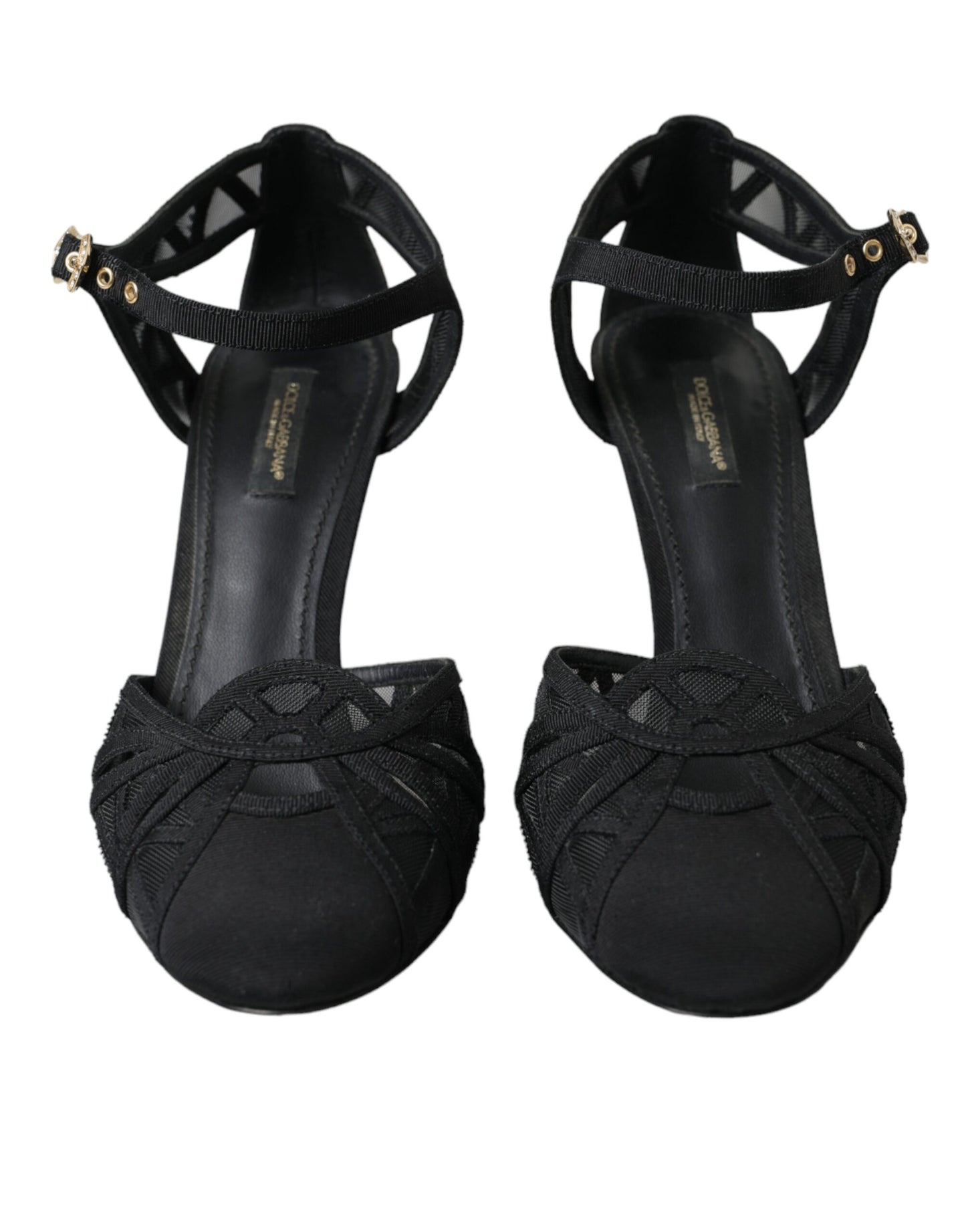 Dolce & Gabbana Black Mesh Ankle Strap Heels Sandals Shoes