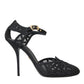 Dolce & Gabbana Black Mesh Ankle Strap Heels Sandals Shoes