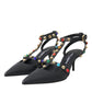 Dolce & Gabbana Black Leather Embellished Heels Sandal Shoes