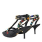 Dolce & Gabbana Black Leather Embellished Heels Sandal Shoes